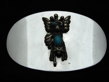 OB11107 VINTAGE 1970s  SOUTHWESTERN DESIGN INDIAN ART  TURQUOISE BELT BUCKLE