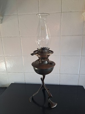antike Messing und Kupfer Hinks No 2 Öllampe mit Brenner Schnörkel Kristallflöte