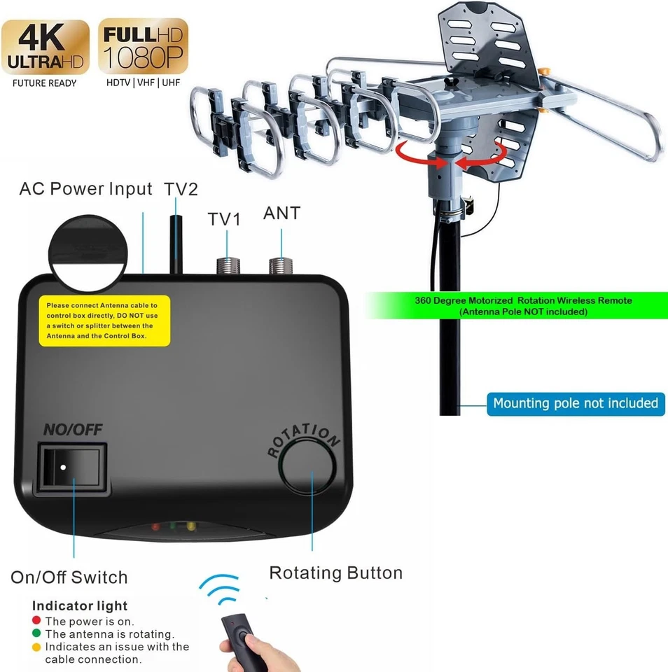 Wireless Remote Control 360 Rotation TV Antenna - 4K Support - Image 4 of 4