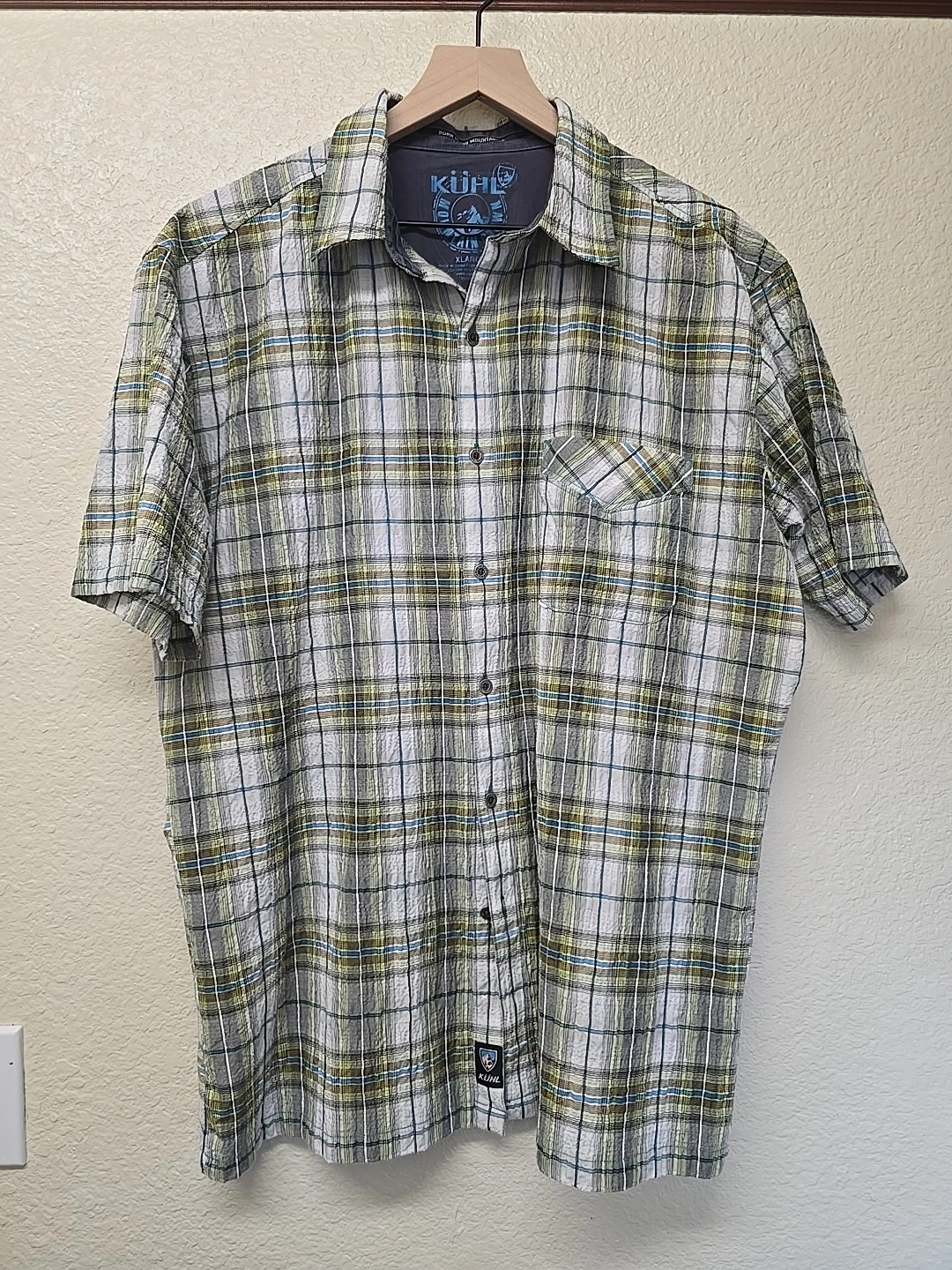 KUHL Mens XL Crinkle Stallion Short Button Up Lightweight Green Outdoor Hiking
