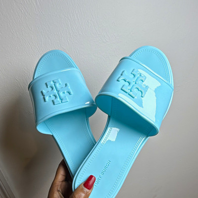 Tory Burch Women s Blue Logo Slide Sandals US 9 Plastic Slip-On