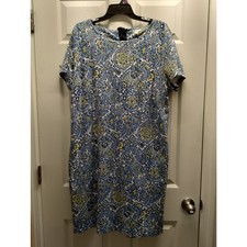 Talbots Women's Size XL Blue Yellow Paisley Tie Back Short Sleeve Shift Dress