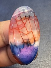 KU90217 42x22x7mm Colorful Fire Dragon Veins Agate Oval Pendant Bead
