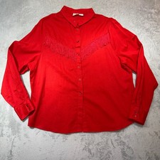 Vintage Red Western Fringe Button Down Shirt Long Sleeve 1980s USA Made Size 42