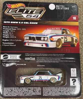 2025 Hot Wheels Elite 64 , # 18 , 1975 BMW 3.0 CSL Race , Free