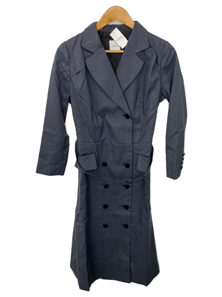 AMERI Trench Coat Women's Free Navy Houndstooth P… - image 1