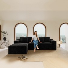 Modern Modular Sectional Sofa w/ L-Shape Chaise, Black Corduroy Fabric