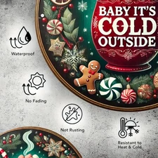 1pc 8x8 Inch Round Aluminum Metal Wall Art - Winter Hot Cocoa Cup with Marshmall