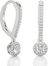 1/2 to 1 Carat Diamond Halo Dangle Earrings, 14k White Gold (F-G, SI2-I1, cttw)