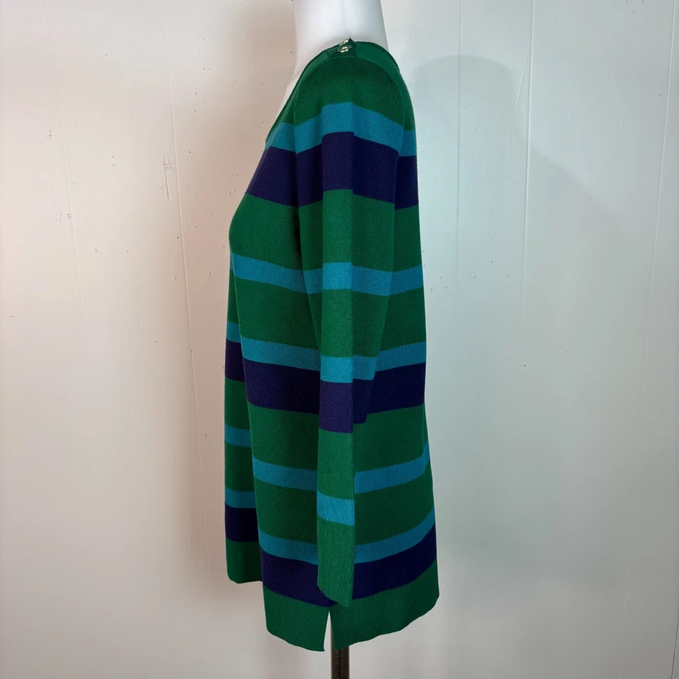 Suéter Banana Republic Mediano Verde Azul Rayas Manga 3/4 Pullover Foto 4 de 4