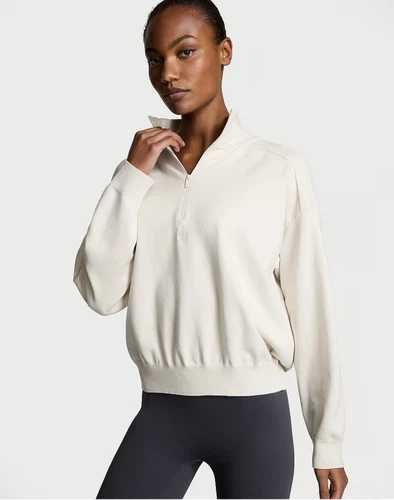 OFF WHITE Felpa con cappuccio Victoria’s Secret ROSA bianca avorio cropped manica lunga taglia M NUOVA