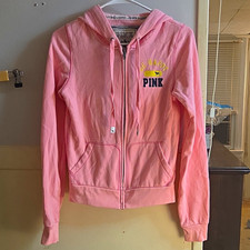PINK Victoria's Secret Pink Full Zip Hooded Fleece Hoodie Smiley Logo S