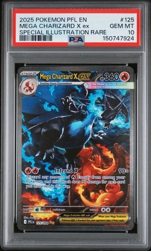 2025 POKEMON PFL EN-SPECIAL ILLUSTRATION RARE #125 MEGA CHARIZARD X EX PSA 10