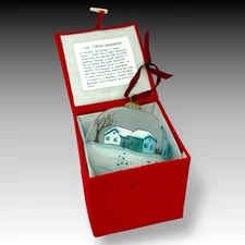 LI BIEN Reverse Painted Glass Ornament WINTER VILLAGE Scene Inside Ball w/ Box