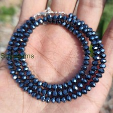 Black Spinel Beaded Necklace, 4mm Spinel Faceted Round Beads, Natural Genuine