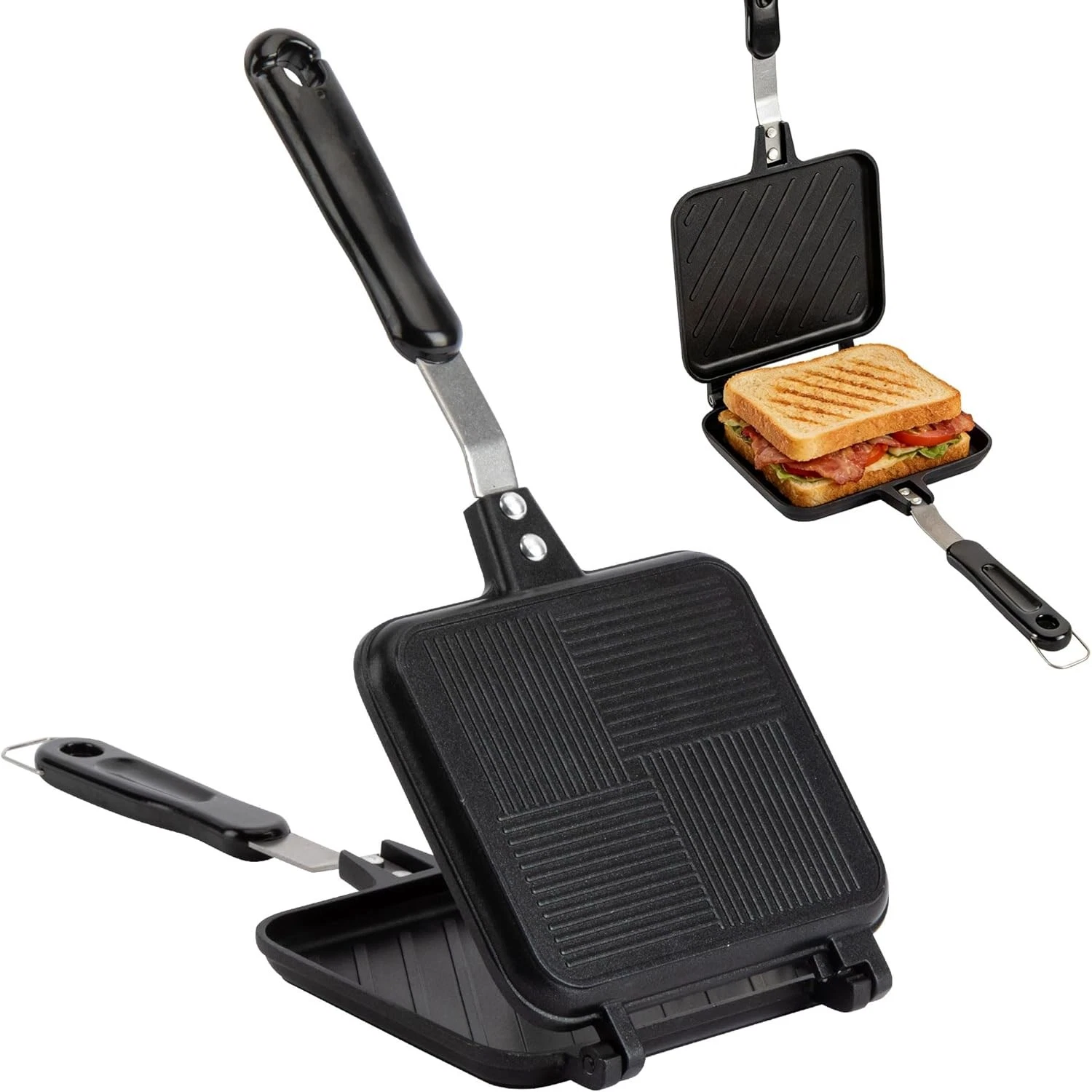 Double Sided Hot Sandwich Maker Non-Stick Press Frying Flip Pan,Stovetop Toasted