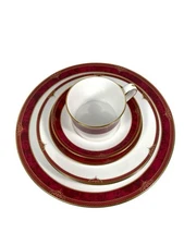Spode Bordeaux 6 Piece Place Setting Red Border Gold Details 