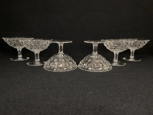 6 Vintage Fostoria American Clear Cubist Sherbet Cups Flared Dessert Dish 3"