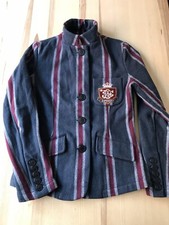 Superdry Willows £90rp Navy Wool Striped Henley Blazer Jacket Size Small