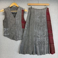 Citron Santa Monica Womens Size Small Sleeveless Blouse Skirt Gray Red 2 Piece