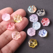10pcs Bears Paw Shape Colorful Lampwork Glass Loose Beads For Jewelry Making