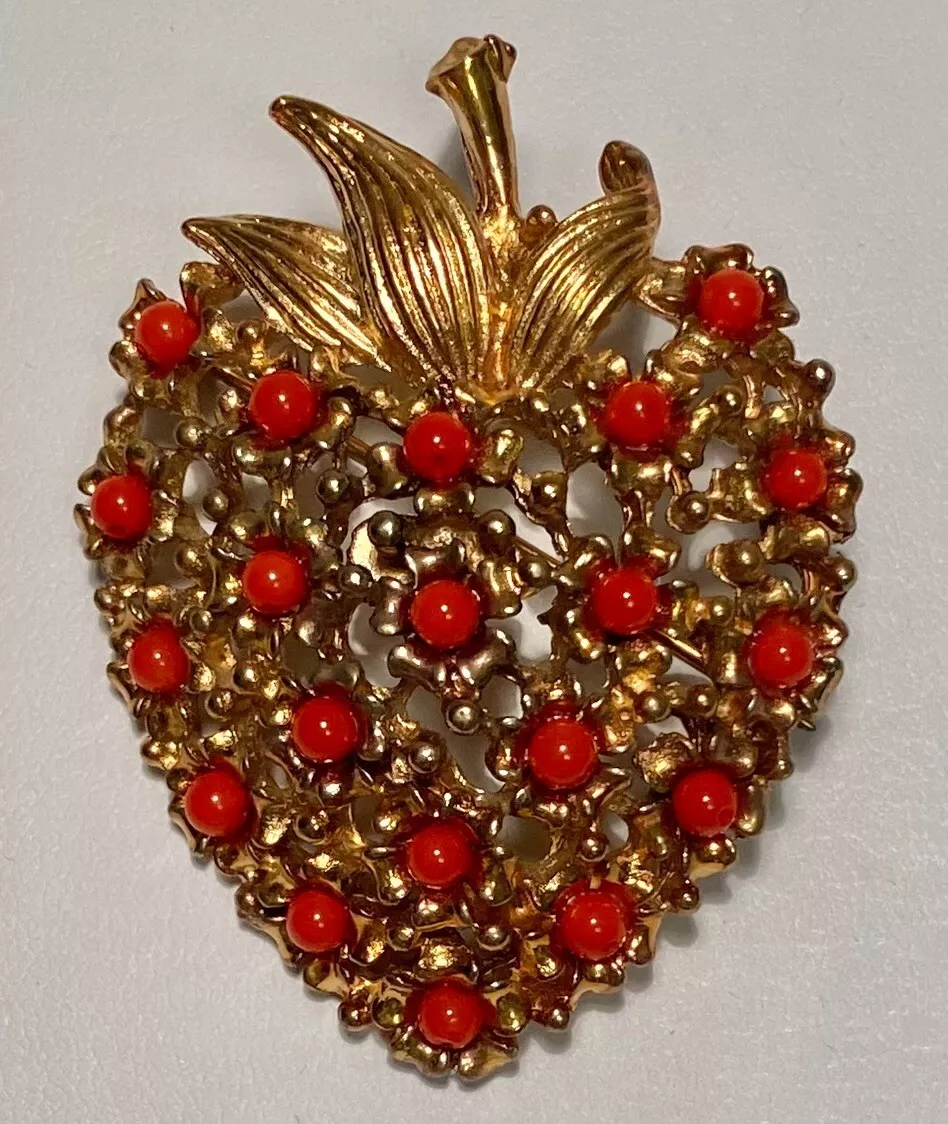 SWOBODA HEART BROOCH CORAL LOVELY