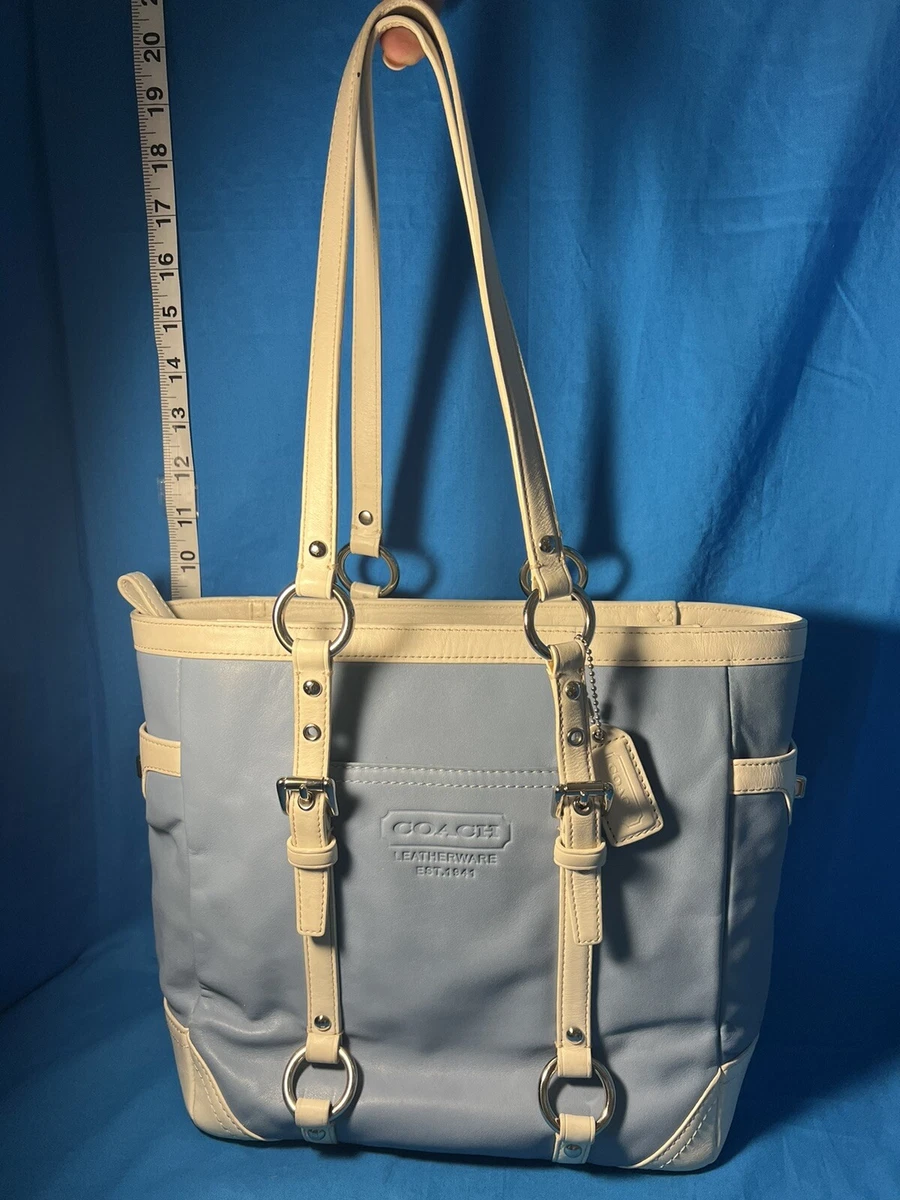 COACH LEGACY Gallery Lunch Tote East West Blue and White Leather Bag Purse