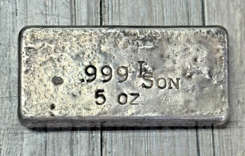 Vintage Lawrence & Sons  5ozt. .999 Silver 1970's Pour Bar, Extremely Rare