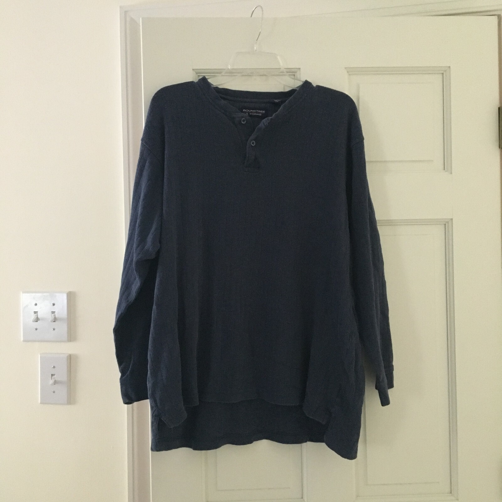 Roundtree & Yorke Ribbed Mens Henley Shirt Long-Sleeve Blue size L