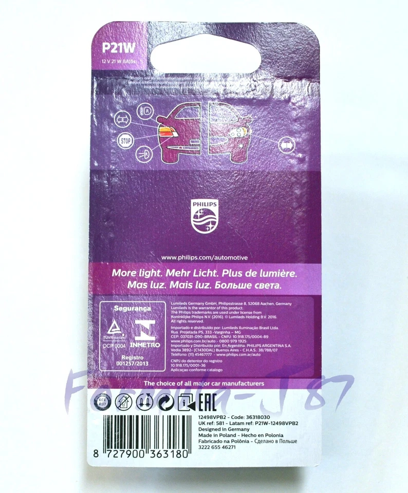 Philips Vision Plus P21W 21W Dos Bombillas Respaldo Luz Inversa Reemplazar Stock OE Foto 3 de 4