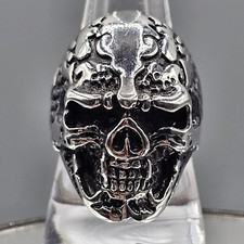 Mens Alien Skull Ring Stainless Steel Gothic Biker Halloween Metal Punk Sz 10.5