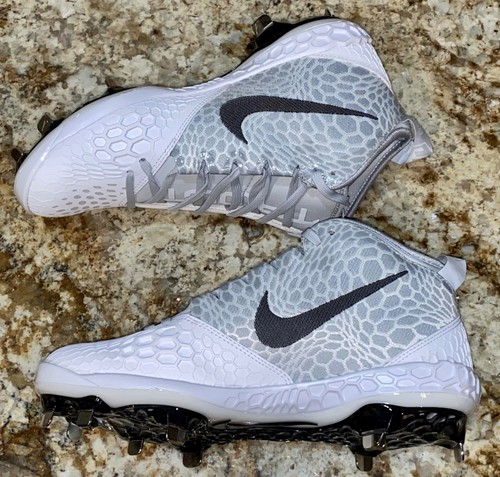 NIKE Force Zoom Trout 5 White Grey Metal Spikes Baseball Cleats NEW Mens Sz 8 - Picture 4 of 8