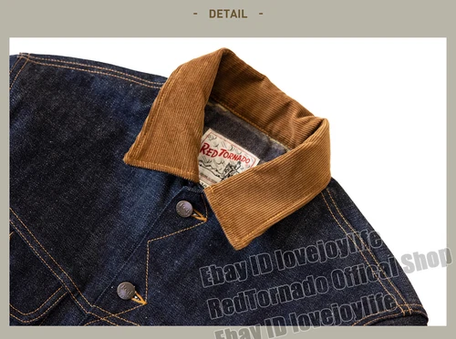 Red Tornado Men Jean Jacket Wool Blanket Lined 18oz Raw Selvedge Denim Coat - Picture 10 of 29