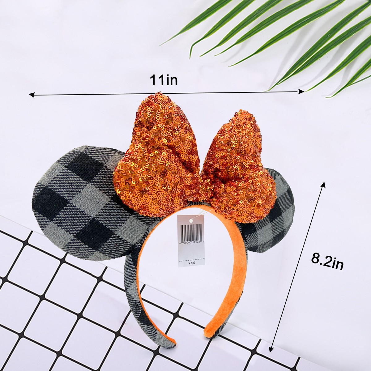 Disney~Parks Minnie Mouse Ears Orange Bow Sequin Halloween  display picture 2