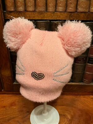 Nicole Miller Mädchen rosa doppelter Bommel Katze Schnurrhaare Strickmütze - 2-4 Jahre - neu