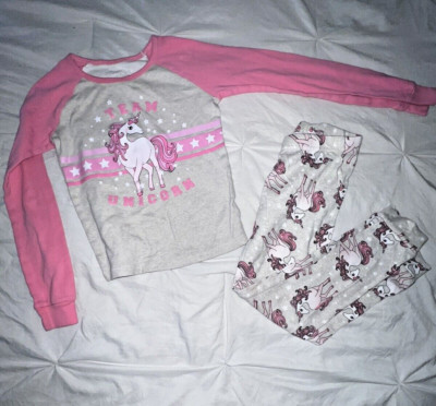 The Childrens Place Girls Gray Pink Unicorn Long Sleeve Snug Fit Pajama Set Sz 6