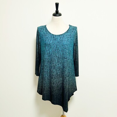 Clara Sun Woo Blue Grey Black Ombré Asymmetrical Hem 3/4 Sleeve Tunic Large