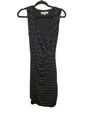 Loft Womens Faux Wrap Knee Length Dress Gold Stripe Size Medium Petite