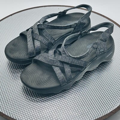 Skechers GO WALK Massage Fit Womens Size 10 Gray Sandals Luxury 140652 BKGY 