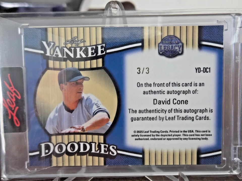 Hoja Bronx Legacy David Cone 2025 automático #3/3 recubierto Yankee Doodle inscripción Foto 4 de 4