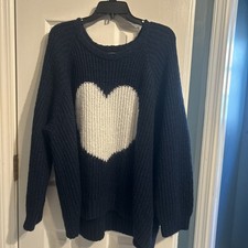 Heart Print Knit Sweater Blue/White Old Navy Womens Size XL
