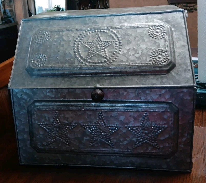 Vintage Metal Tin Tooled Bread Box Large Approx 13"×11"×11" Free Shipping!
Opens in a new window or 