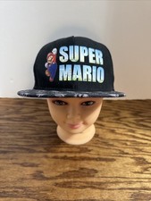Nintendo Super Mario Bros Youth Sized Adjustable Snapback Hat Cap Black Flatbill