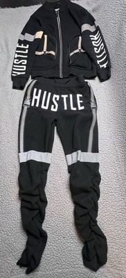 Encrypted Jeans Hustle 2 Piece Track Suit Boys Size Medium Black And Silver 