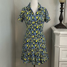 IBKUL Short Sleeve Gordet 1/4 Zip Pocket Golf Dress Gemma Print Blue Yellow S/M