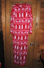 Christmas Reindeer Long Pajamas- Red and White- size Medium