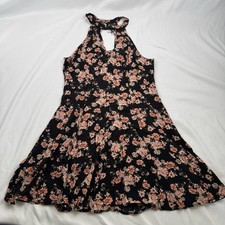 American Eagle Outfitters Dress Womens Small Black Floral Halter Swing Mini