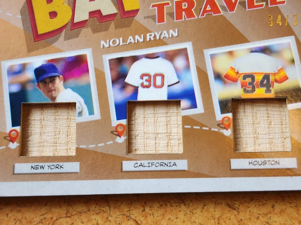 Hoja de madera 2022 Nolan Ryan murciélagos viajarán reliquias/35!! Muy RARO Foto 3 de 4