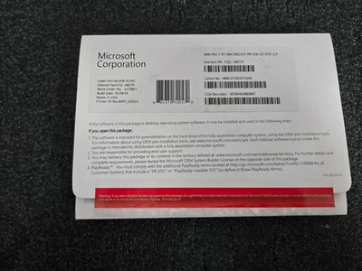 Microsoft Windows Win Pro 7 SP1 X64 English DSP OEI DVD LCP Disc Only-NEW