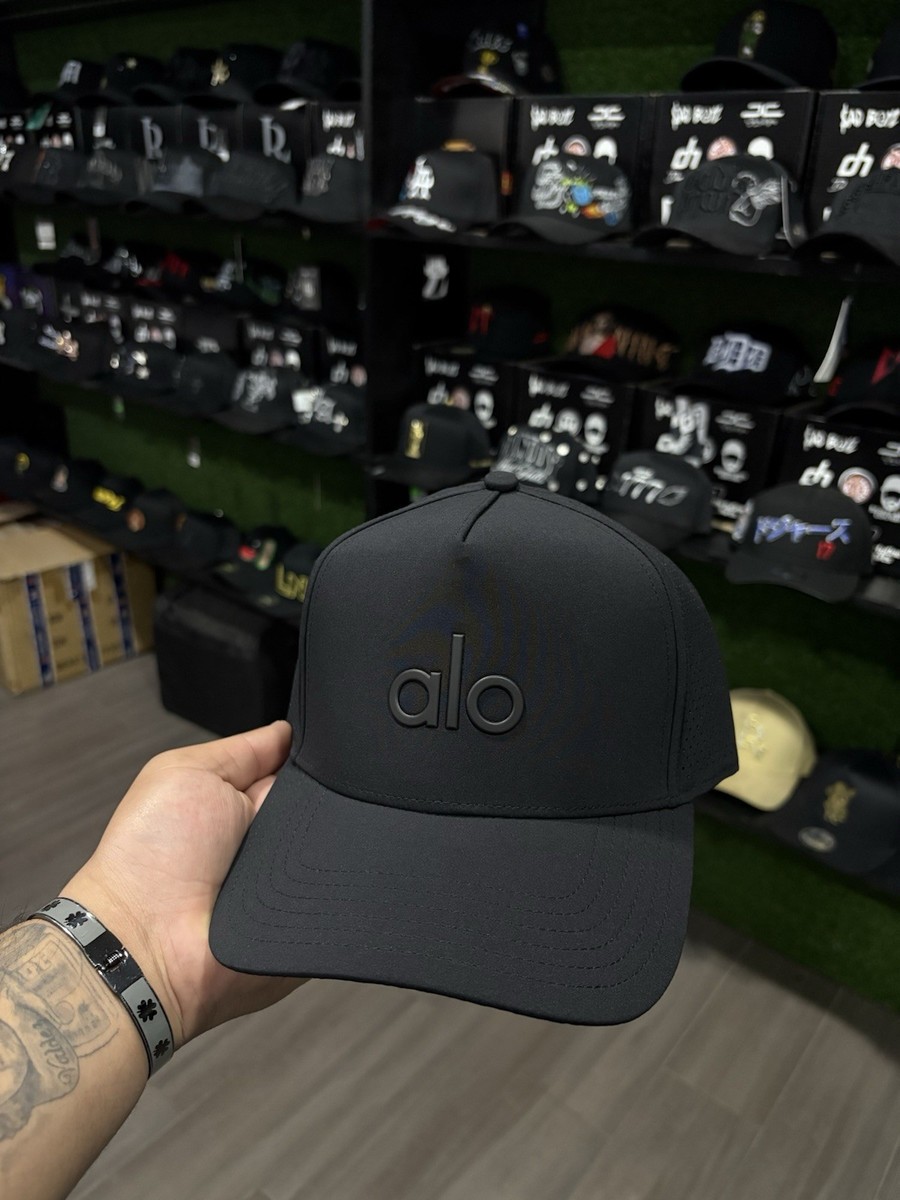 alo Black Adjustable Baseball Cap Unisex Polyester Gym Training